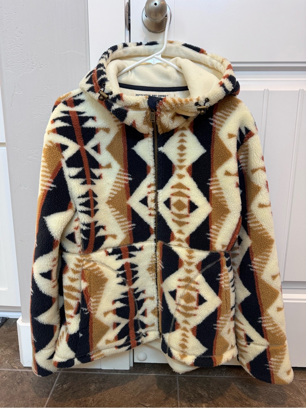 Pendleton Aztec Hooded Fleece Jacket - Cream, Brown & Black